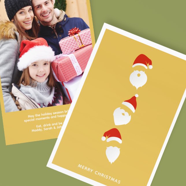 Simple Modern Santa Graphic Gold Christmas Photo Holiday Card (Creator Uploaded)