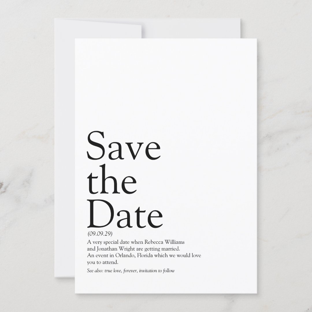 Simple Modern Save the Date Definition Invitation Zazzle