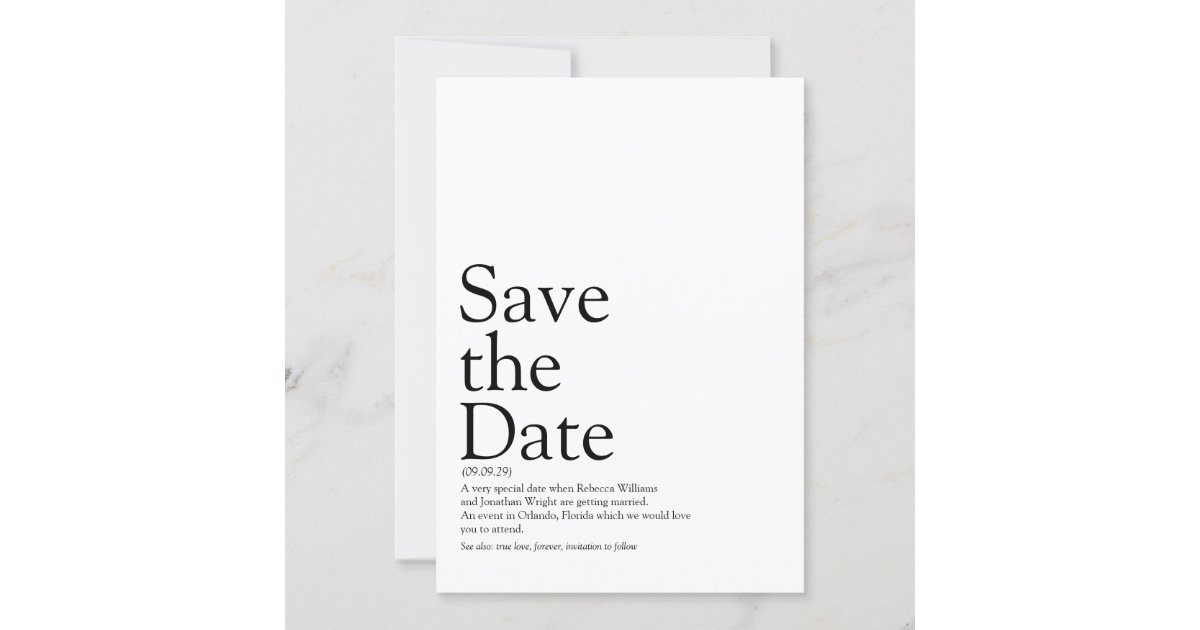 Simple Modern Save the Date Definition Invitation Zazzle