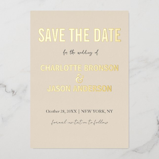 Simple Modern Save The Date Gold  Foil Invitation (Front)