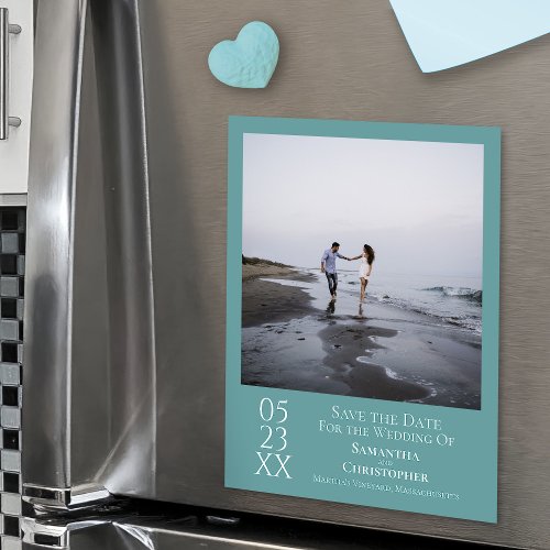 Simple Modern Save the Date Photo Teal Magnet