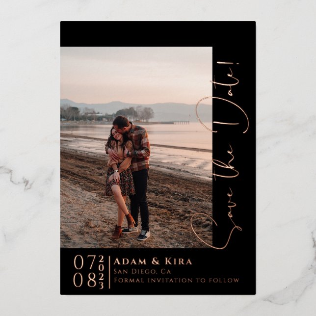 Simple Modern Save the Date Script Foil Invitation (Front)
