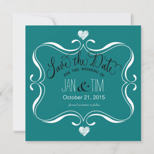 Simple Modern Save the Date | teal white (Front)