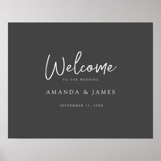 Simple Modern Scrippt Gray & White Wedding Welcome Poster (Front)