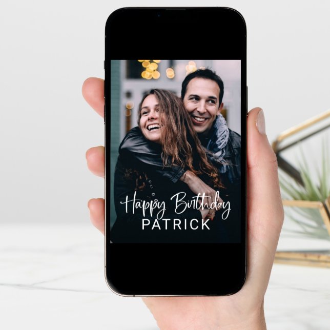 Simple Modern Script and Photo | Happy Birthday Card (Front Digital)