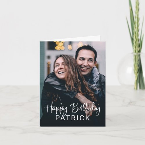 Simple Modern Script and Photo  Happy Birthday Card