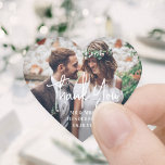 Simple Modern Script and Photo Wedding Thank You Heart Sticker<br><div class="desc">Add an elegant personalized touch to wedding thank you cards and reception party favors with custom photo heart-shaped stickers / envelope seals. The picture and all wording on this template are simple to personalize. "Thank you" can be changed to love & thanks, welcome, the couple's initials, other text, or it...</div>