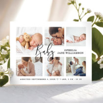 Simple Modern Script Baby Photo Collage Birth Announcement