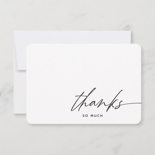 Simple Modern Script Black and White Thanks  Thank You Card
