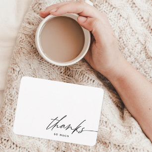 Simple Modern Script Black and White Thanks Thank You Card
