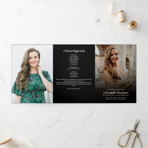 Simple Modern Script Black Funeral/Memorial Tri-Fold Program