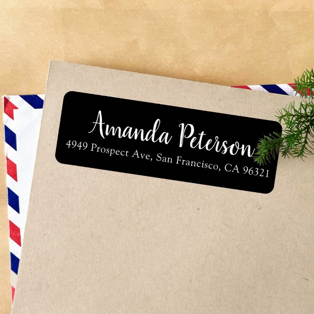 Simple Modern Script Black White Return Address Label (Creator Uploaded)
