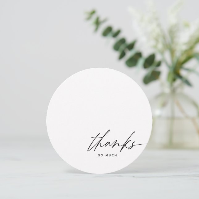 Simple Modern Script Black White Thanks  Thank You Card (Standing Front)