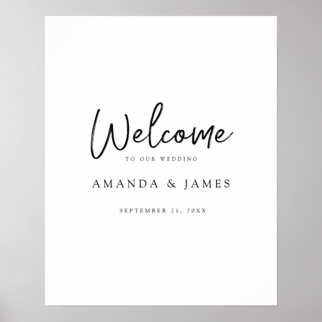 Simple Modern Script Black & White Wedding Welcome Poster (Front)