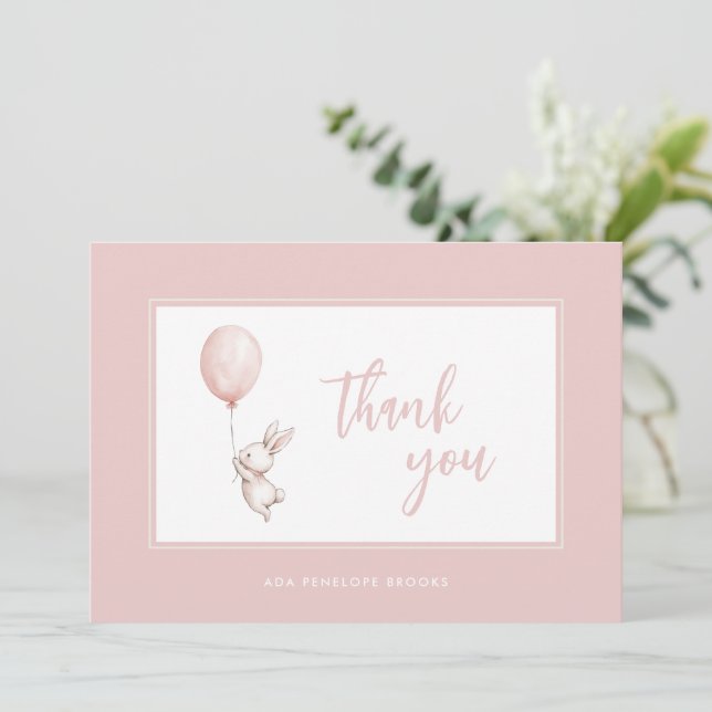 Simple Modern Script Blush Pink Baby Girl Thank You Card (Standing Front)