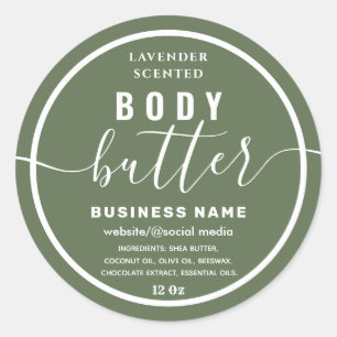 Simple Modern script body butter olive Classic Round Sticker