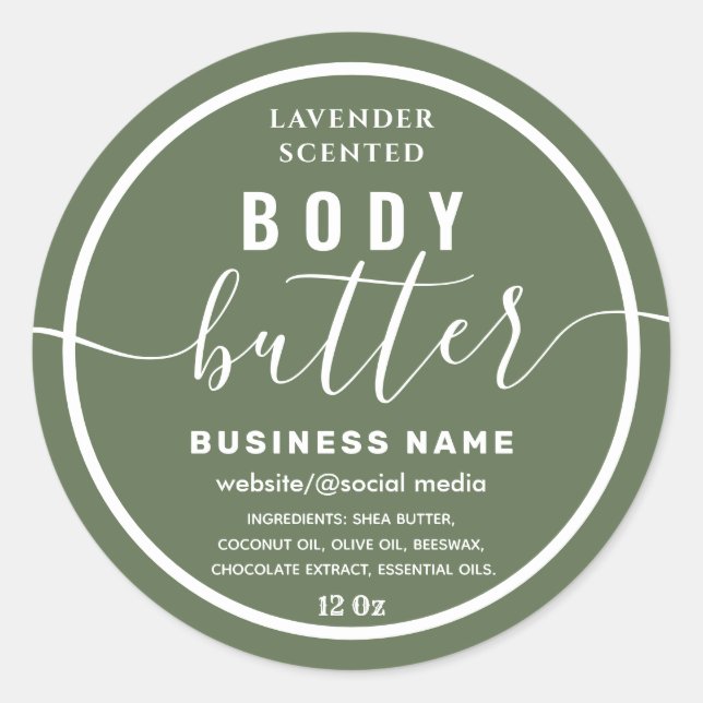 Simple Modern script body butter olive Classic Round Sticker (Front)