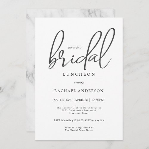 Simple Modern Script Bridal Luncheon Invitation