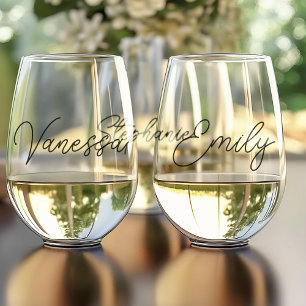 Simple Modern Script Bridesmaids Gift Personalized Stemless Wine Glass