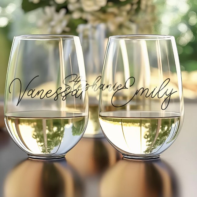 Simple Modern Script Bridesmaids Gift Personalized Stemless Wine Glass (Creator Uploaded)