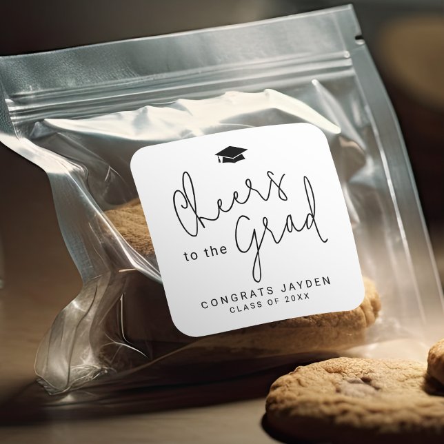 Simple Modern Script Cheers Graduate  Square Sticker (Simple Modern Script Cheers Graduate Square Sticker)