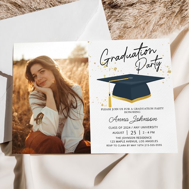 Simple Modern Script College Photo Graduation Invitation (Creator Uploaded)