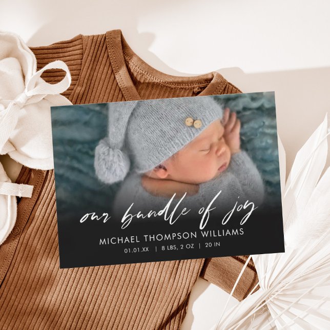 Simple Modern Script Copy Photo Birth Announcement (Creator Uploaded)