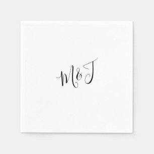 Simple Modern Script Couple Black Initials Napkins