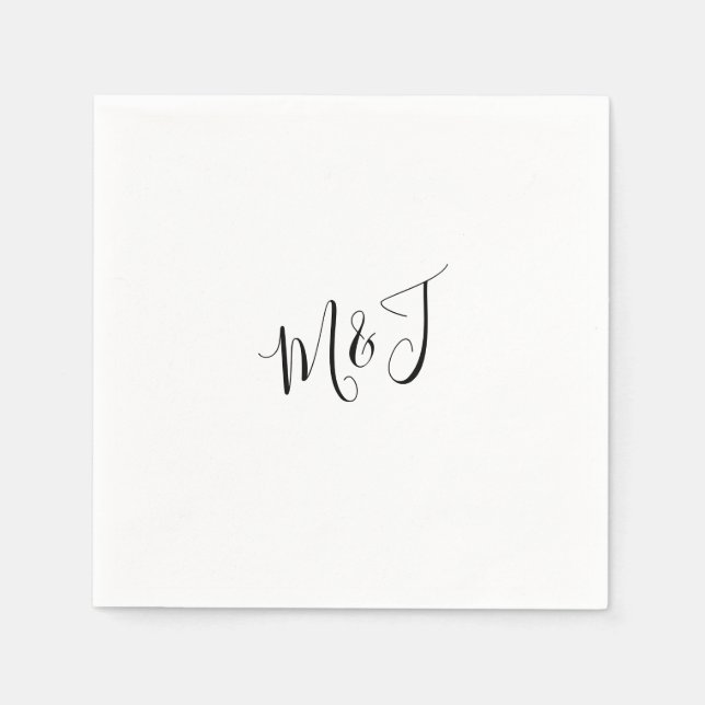 Simple Modern Script Couple Black Initials Napkins (Front)