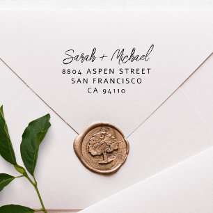 Simple Modern Script Couples Names Return Address  Rubber Stamp
