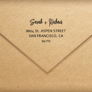 Simple Modern Script Couples Names Return Address Rubber Stamp