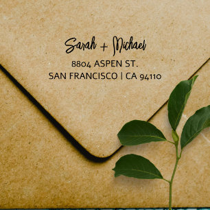 Simple Modern Script Couples Names Return Address Self-inking Stamp