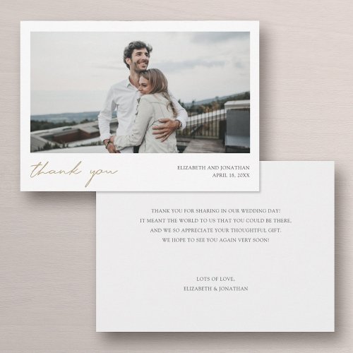 Simple Modern Script Custom Photo Wedding Thank You Card