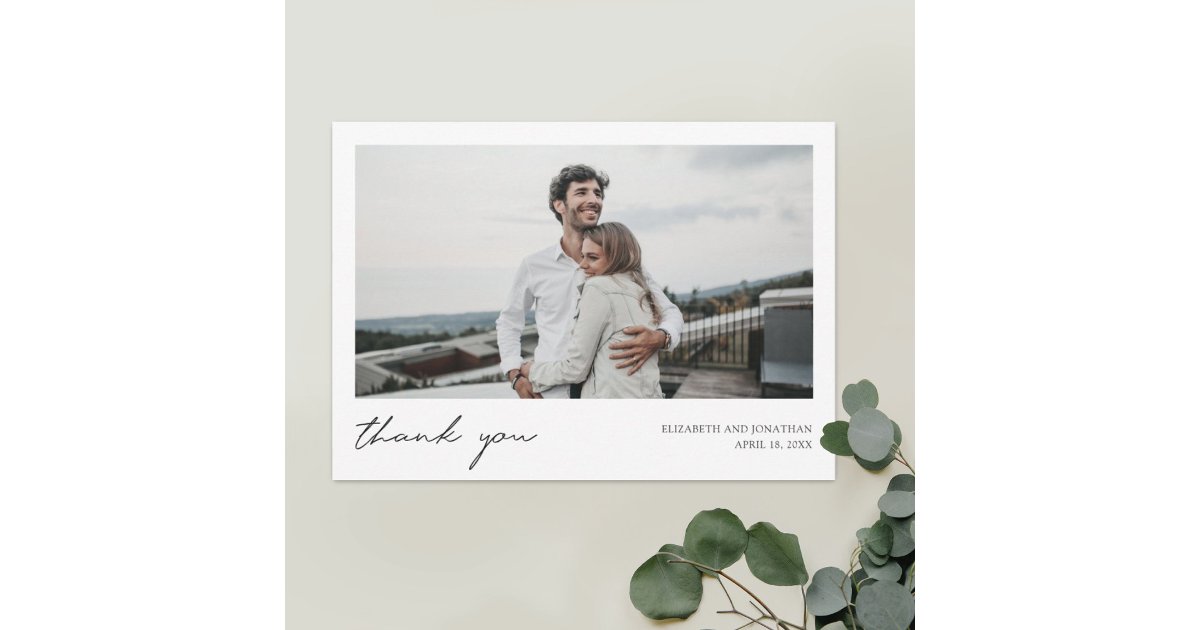 Simple Modern Script Custom Photo Wedding Thank You Card | Zazzle