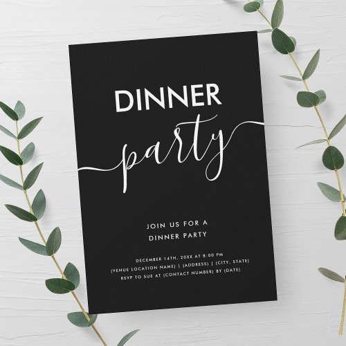 Simple Modern Script Dinner Party  Invitation