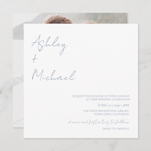 Simple Modern Script Dress Code Photo Wedding Invi Invitation (Front/Back)