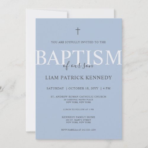 Simple Modern Script Dusty Blue Baptism for Boys I Invitation
