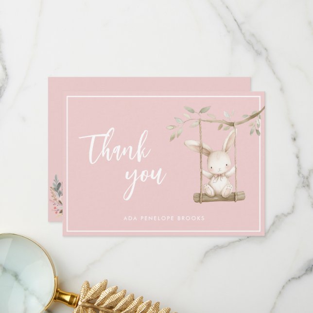 Simple Modern Script Dusty Pink Baby Girl  Thank You Card (Front/Back In Situ)