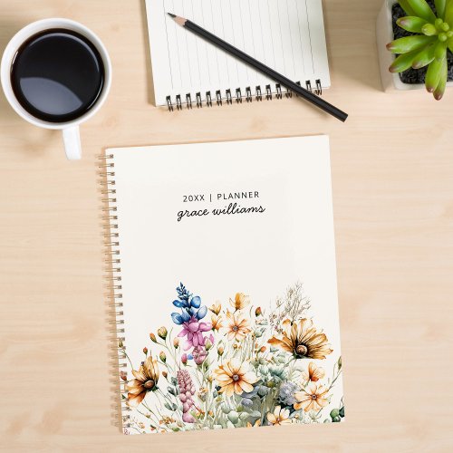 Simple Modern Script Floral Personalized Planner