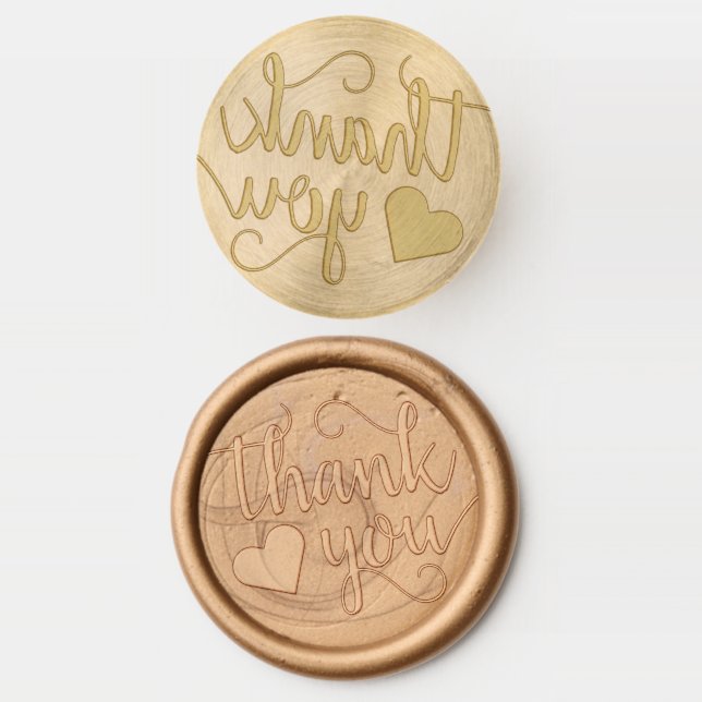 Simple Modern Script | Flourish Heart Thank You Wax Seal Stamp (Stamped)