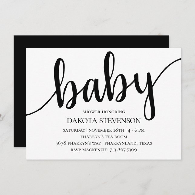 Simple Modern Script | Flourish Script Baby Shower Invitation (Front/Back)