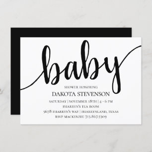 Simple Modern Script Flourish Script Baby Shower Invitation