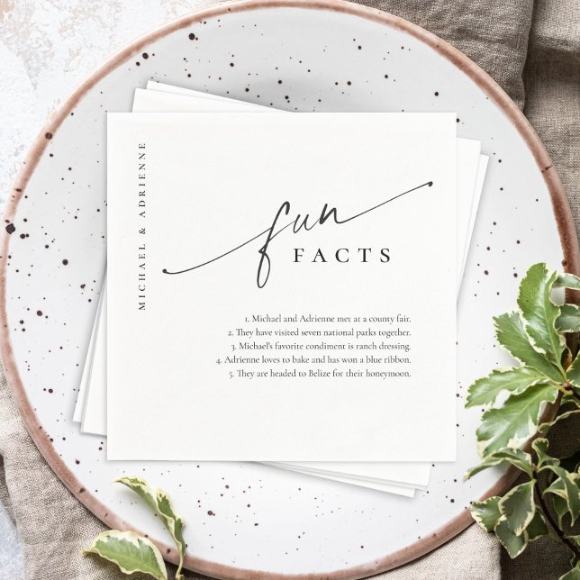 Simple Modern Script Fun Facts Wedding Napkins (Creator Uploaded)