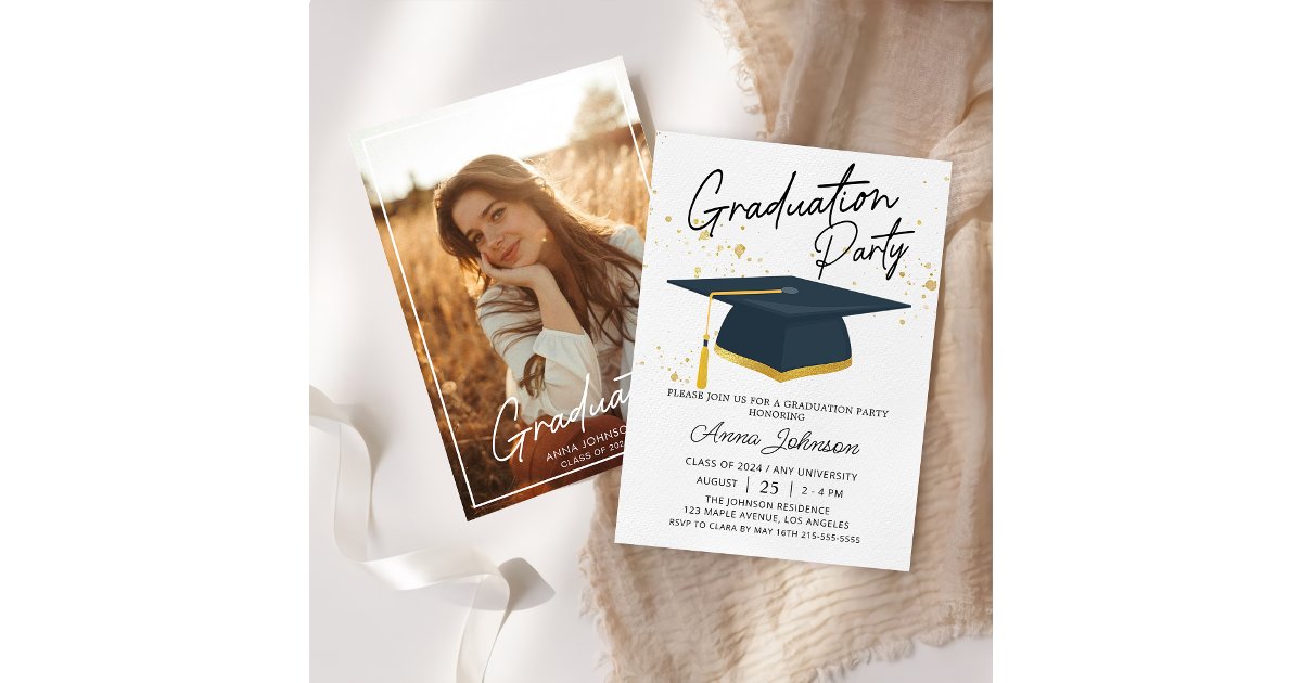 Grad Party Invite Script Simple Modern Script Grad Photo Graduation Party Invitation | Zazzle