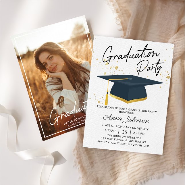 Simple Modern Script Grad Photo Graduation Party Invitation (Creator Uploaded)