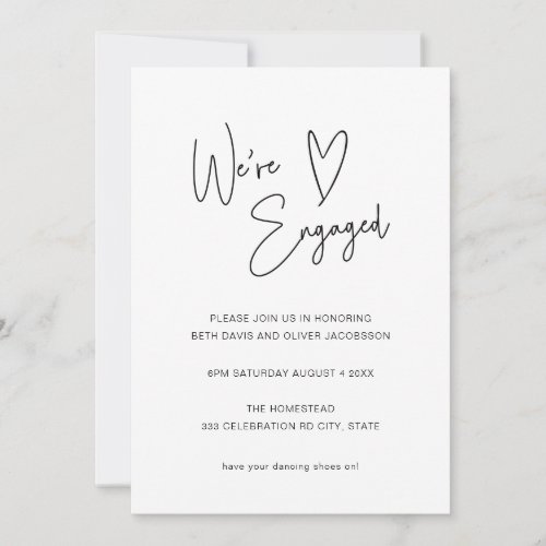 Simple Modern Script Heart Engagement Invitation