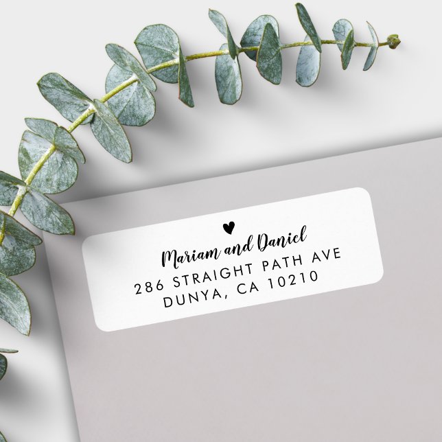 Simple Modern Script Heart Wedding Return Address Label (Creator Uploaded)