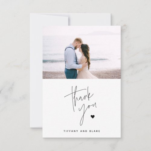 Simple Modern Script Heart Wedding Thank You Card