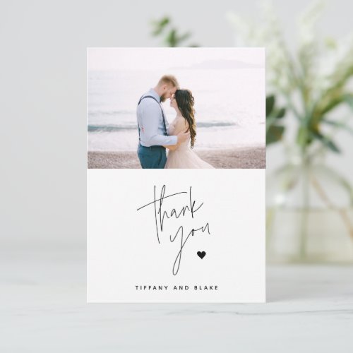 Simple Modern Script Heart Wedding Thank You Card