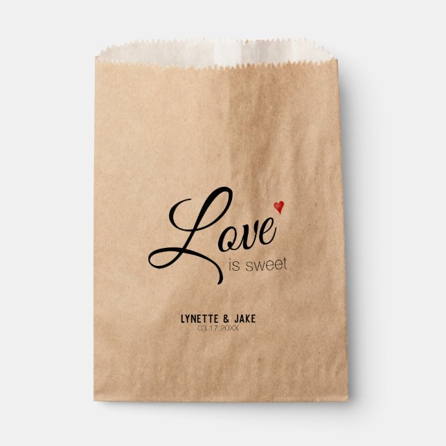 Simple Modern Script Love is Sweet Heart Wedding Favor Bag (Front)